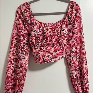 SHEIN Pink Floral Square Neck Blouse